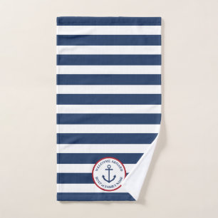 Nautical anchor navy striped hand towel