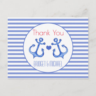 Nautical Anchor Navy Striped   Thank You Postcard