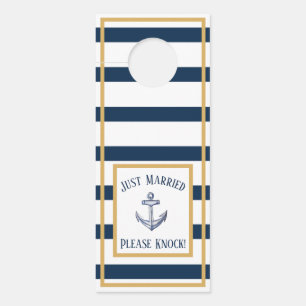 Nautical Anchor Navy Stripes Just Married Door Hanger