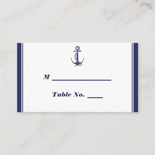 Nautical Anchor Navy Wedding Place Cards (Front)