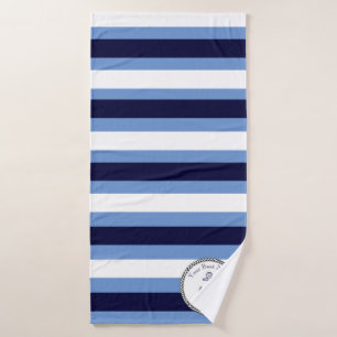 Nautical Anchor Navy White Blue Stripe Bath Towel