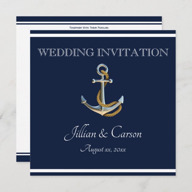 Nautical Anchor - Navy & White Wedding Invitation (Front/Back)