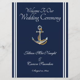 Nautical Anchor - Navy & White Wedding Service Programme