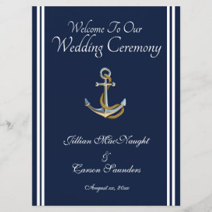 Nautical Anchor - Navy & White Wedding Service Programme