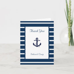 Nautical Anchor, Navy, White Wedding Thank You Card