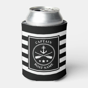 Nautical Anchor Oar Captain Boat Name Black Stripe Can Cooler