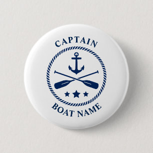 Nautical Anchor Oars Captain Boat Name Navy Blue 6 Cm Round Badge