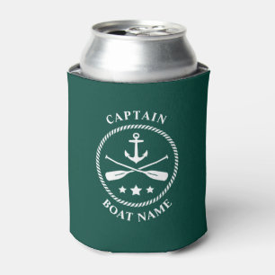 Nautical Anchor Oars Captain Your Boat Name Green Can Cooler