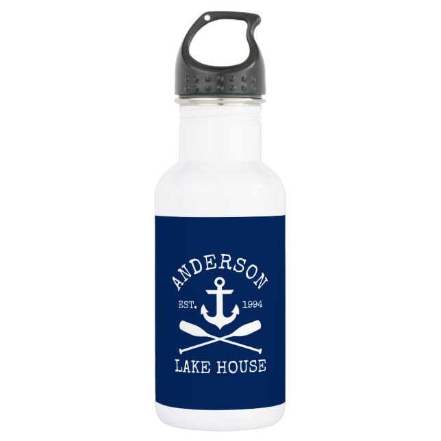 Nautical Anchor Oars Family Lake House Navy Blue  532 Ml Water Bottle (Front)