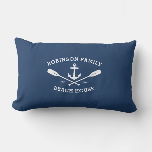 Nautical Anchor Oars Family Name Beach Lake House Lumbar Cushion (Front)