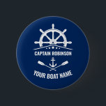 Nautical Anchor Oars Helm Captain & Boat Name 6 Cm Round Badge<br><div class="desc">Nautical Boat,  Ships Wheel - Helm and Crossed Oars with Your Personalized Captain Name and Boat Name on a Stylish Button.</div>