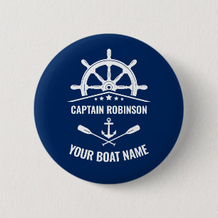 Nautical Anchor Oars Helm Captain & Boat Name 6 Cm Round Badge