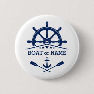 Nautical Anchor Oars Helm Your Name or Boat White 6 Cm Round Badge