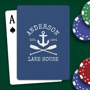 Nautical Anchor Oars Navy Blue Family Lake House Playing Cards