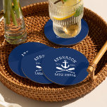 Nautical Anchor Oars Navy Blue Family Lake House Round Paper Coaster<br><div class="desc">Nautical Anchor Oars Navy Blue Family Lake House Coaster</div>
