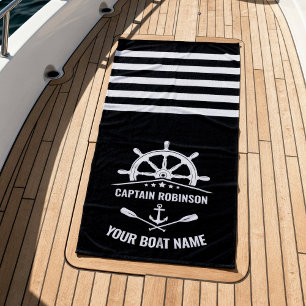 Nautical Anchor Oars Paddles Captain Name or Boat Beach Towel