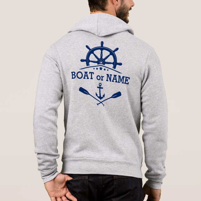Nautical Anchor Oars Ships Wheel Helm Boat Name Hoodie (Back)