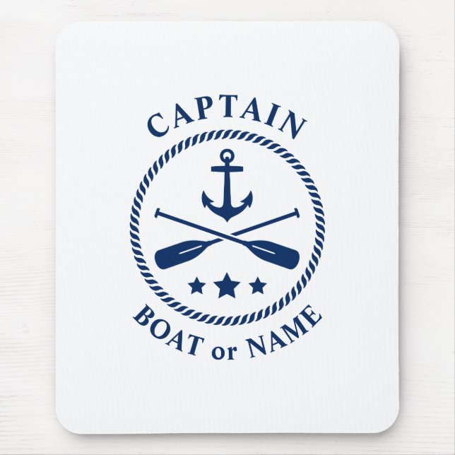 Nautical Anchor & Oars with Captain Boat or Name Mouse Pad (Front)