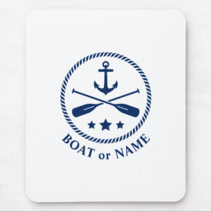 Nautical Anchor & Oars Your Boat or Name Navy Blue Mouse Pad