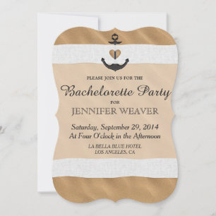 Nautical Anchor On Beach Sand and White Ribbon Invitation