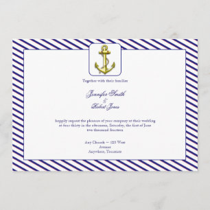 Nautical Anchor on Blue Stripe Wedding Invitation