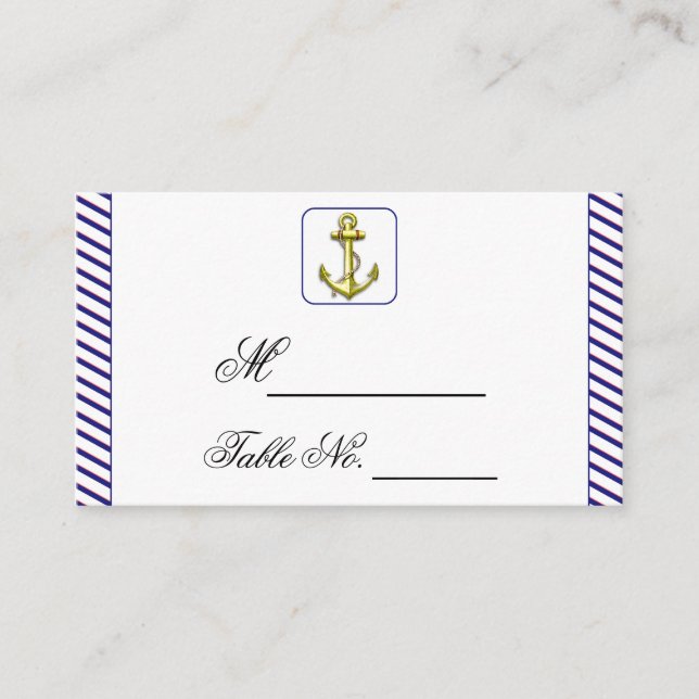 Nautical Anchor on Blue Stripe Wedding Place Card (Front)