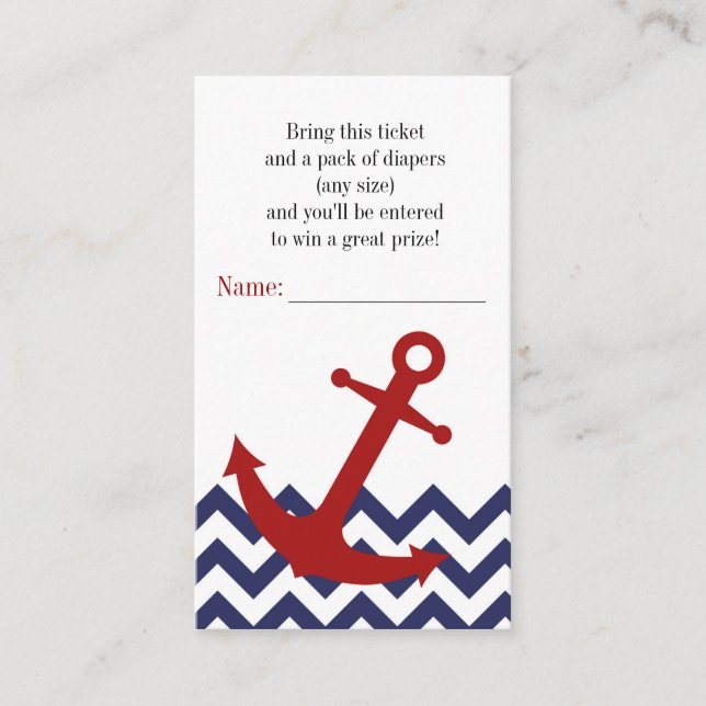Nautical Anchor on Chevron Diaper Raffle Ticket Enclosure Card (Front)