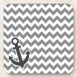 Nautical Anchor on Dark Grey Chevron Coaster