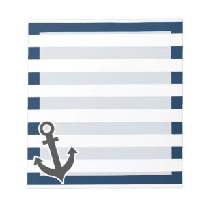 Nautical Anchor on Dark Midnight Blue Stripes Notepad