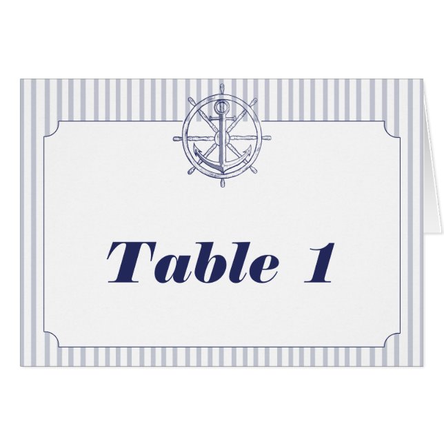 Nautical Anchor on Grey Stripe Table Number tent (Front Horizontal)