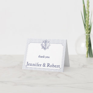 Nautical Anchor on Grey Stripe Thank You Card