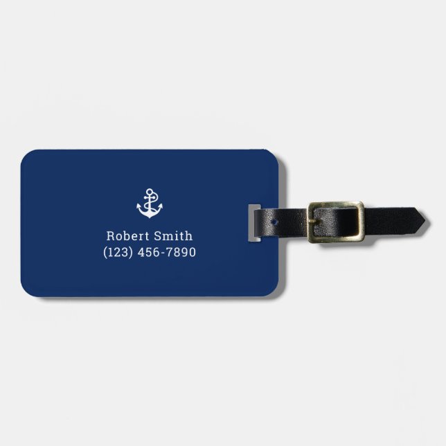 Nautical Anchor on Navy Blue Luggage Tag (Front Horizontal)