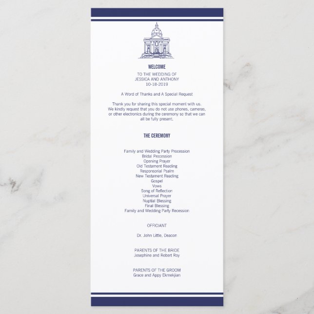 Nautical Anchor on Navy Wedding Program v4 JRoy Menu (Front)