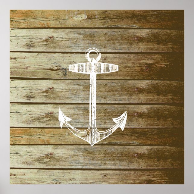 Nautical Anchor on wood graphic Poster (Front)