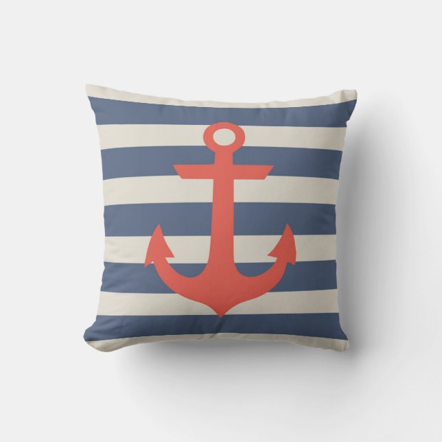 Nautical Anchor Outdoor Throw Pillow" Cushion (Front)