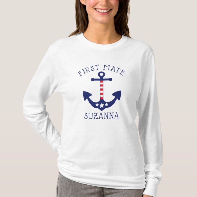 Nautical Anchor Patriotic First Mate Add Name T-Shirt (Front)