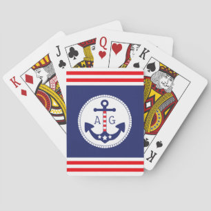 Nautical Anchor Patriotic Stars & Stripes Monogram Playing Cards