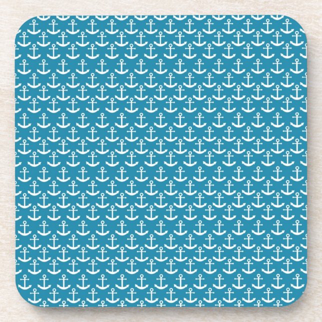 Nautical Anchor Pattern in Blue Coaster (Front)