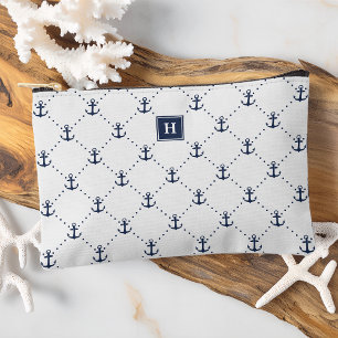 Nautical Anchor Pattern Monogram Accessory Pouch