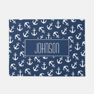 Nautical Anchor Pattern Navy Blue Custom Doormat