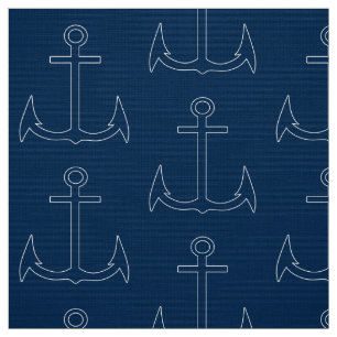 Nautical Anchor Pattern Navy Blue Fabric