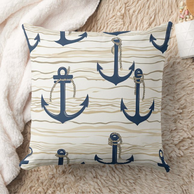 Nautical Anchor Pattern on Driftwood (1) Cushion (Blanket)