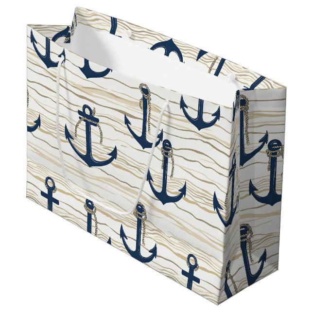 Nautical Anchor Pattern on Driftwood (1) Large Gift Bag (Front Angled)
