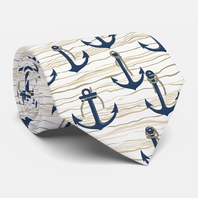 Nautical Anchor Pattern on Driftwood (1) Tie (Rolled)