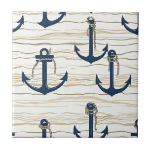 Nautical Anchor Pattern on Driftwood (1) Tile