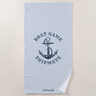 Nautical Anchor   Personalised Boat's Shipmate Beach Towel