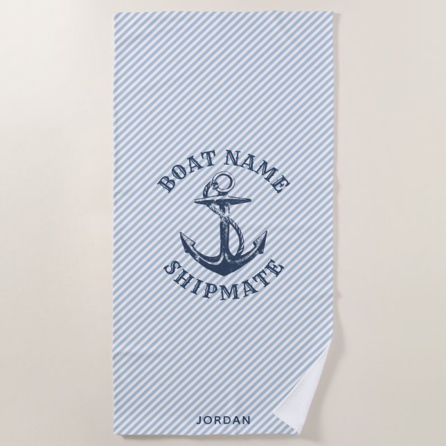 Nautical Anchor | Personalised Boat's Shipmate Beach Towel (Front)