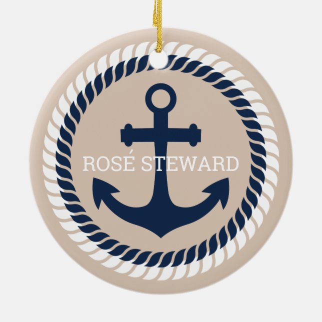 Nautical Anchor Personalised Ceramic Ornament (Back)