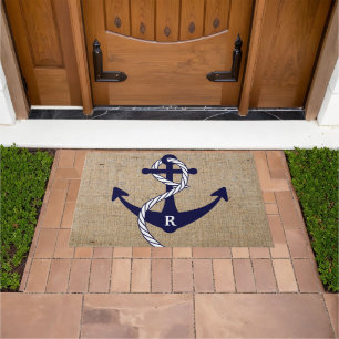 Nautical Anchor Personalised Initial Monogram Doormat