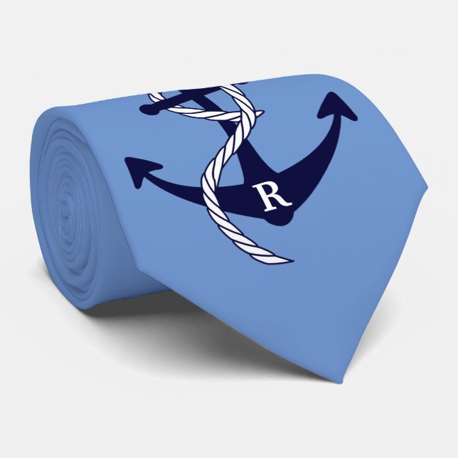Nautical Anchor Personalised Initial Monogram Tie (Rolled)